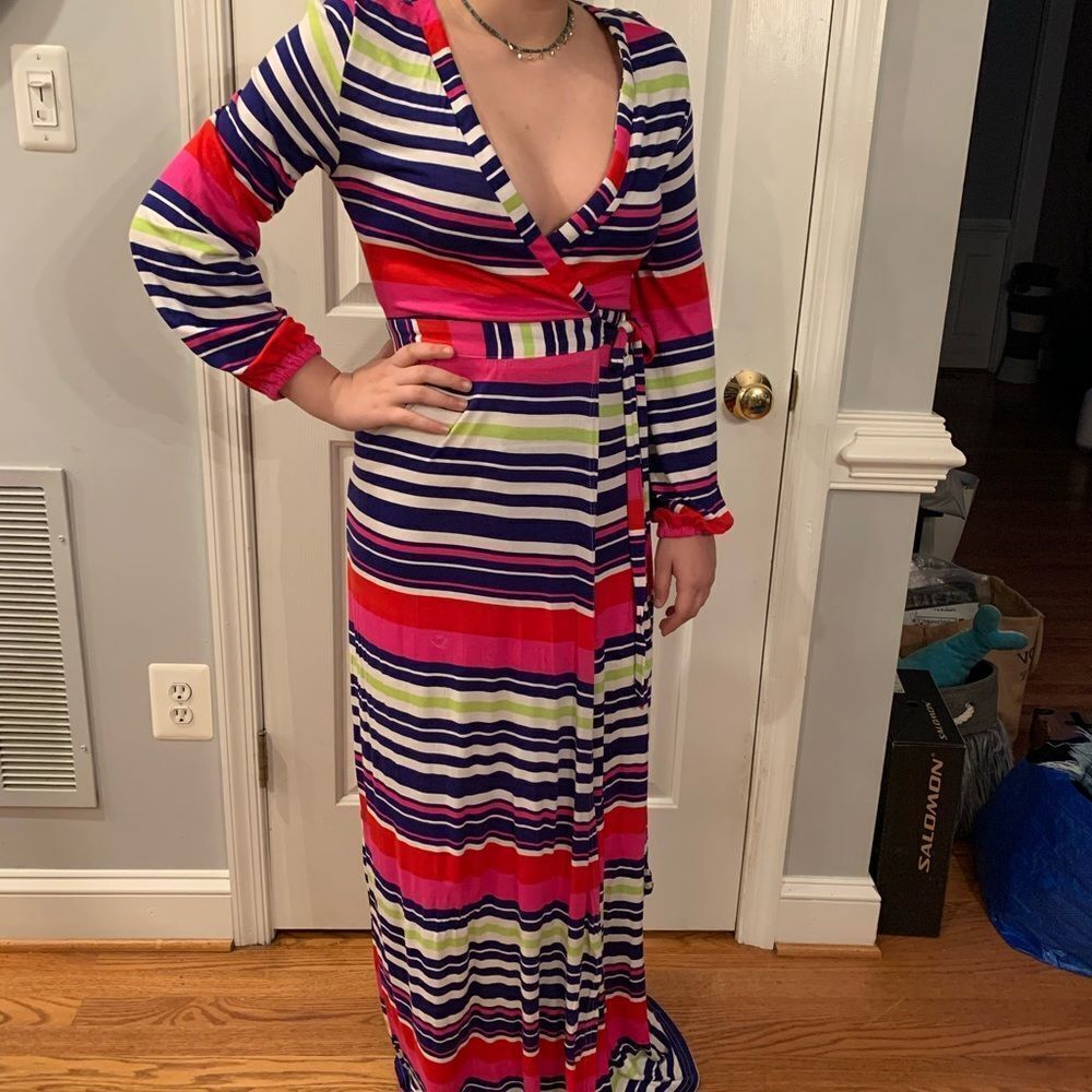 Macbeth Collection Striped Maxi Dress sz L NWT